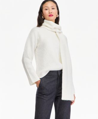 Women's Boucl&eacute; Long Sleeve Scarf Neckline Sweater