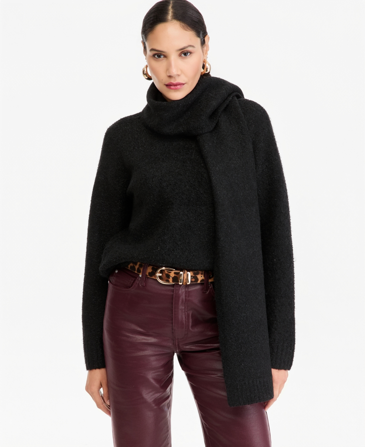I.n.c. International Concepts Women's Boucle Long Sleeve Scarf Neckline Sweater, Macy's Exclusive
