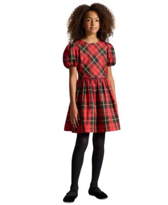 Girls' 7-16 Plaid Short-Sleeve Taffeta Dress