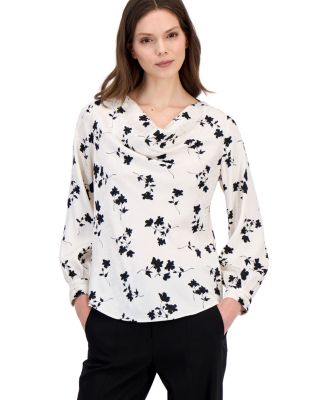 Women's Floral Cowl Neck Long-Sleeve Blouse