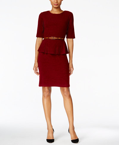 Connected Belted Peplum Sweater Dress