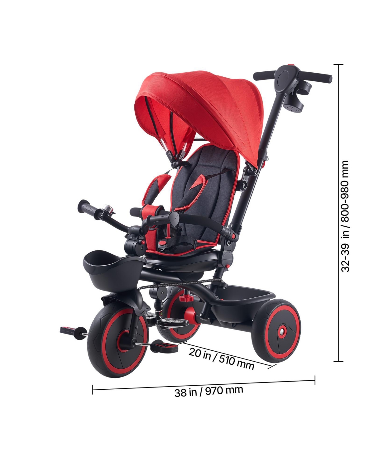 Sevorley 6-in-1 Toddler Tricycle with Parent Push Handle and Canopy, 55 lb Capacity, Ages 1-5