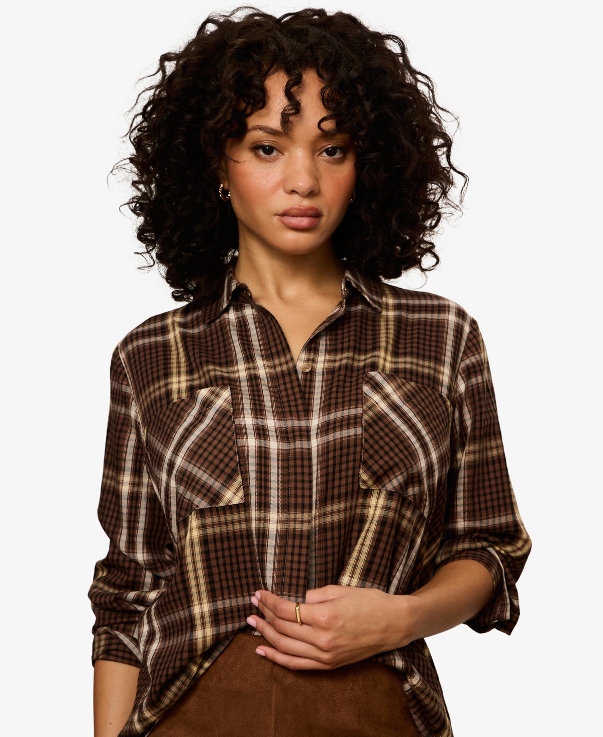 Sanctuary Petite City Plaid Long-Sleeve Button-Up Shirt