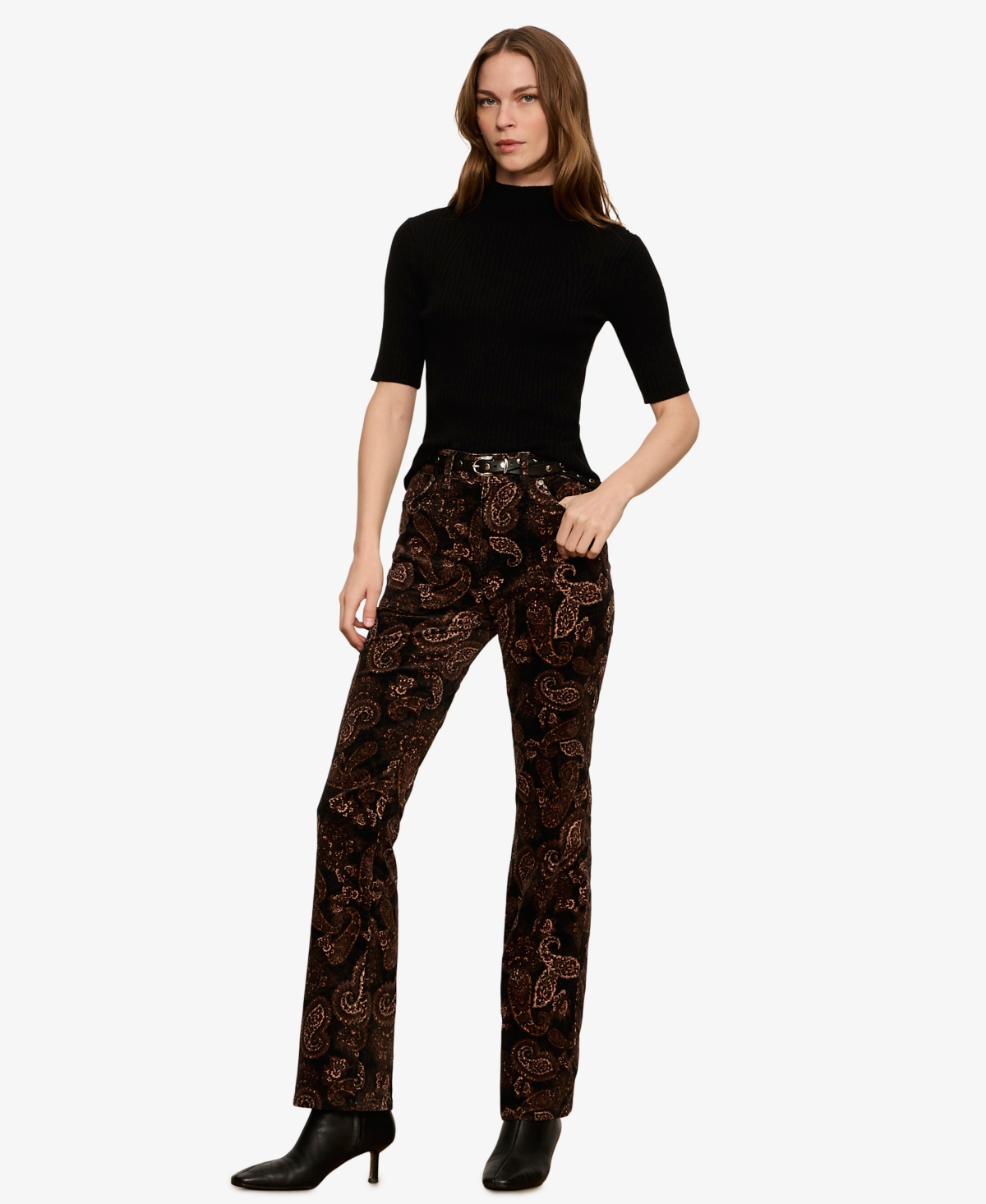 Sanctuary Petite Play Date Velvet-Paisley Bootcut Pants