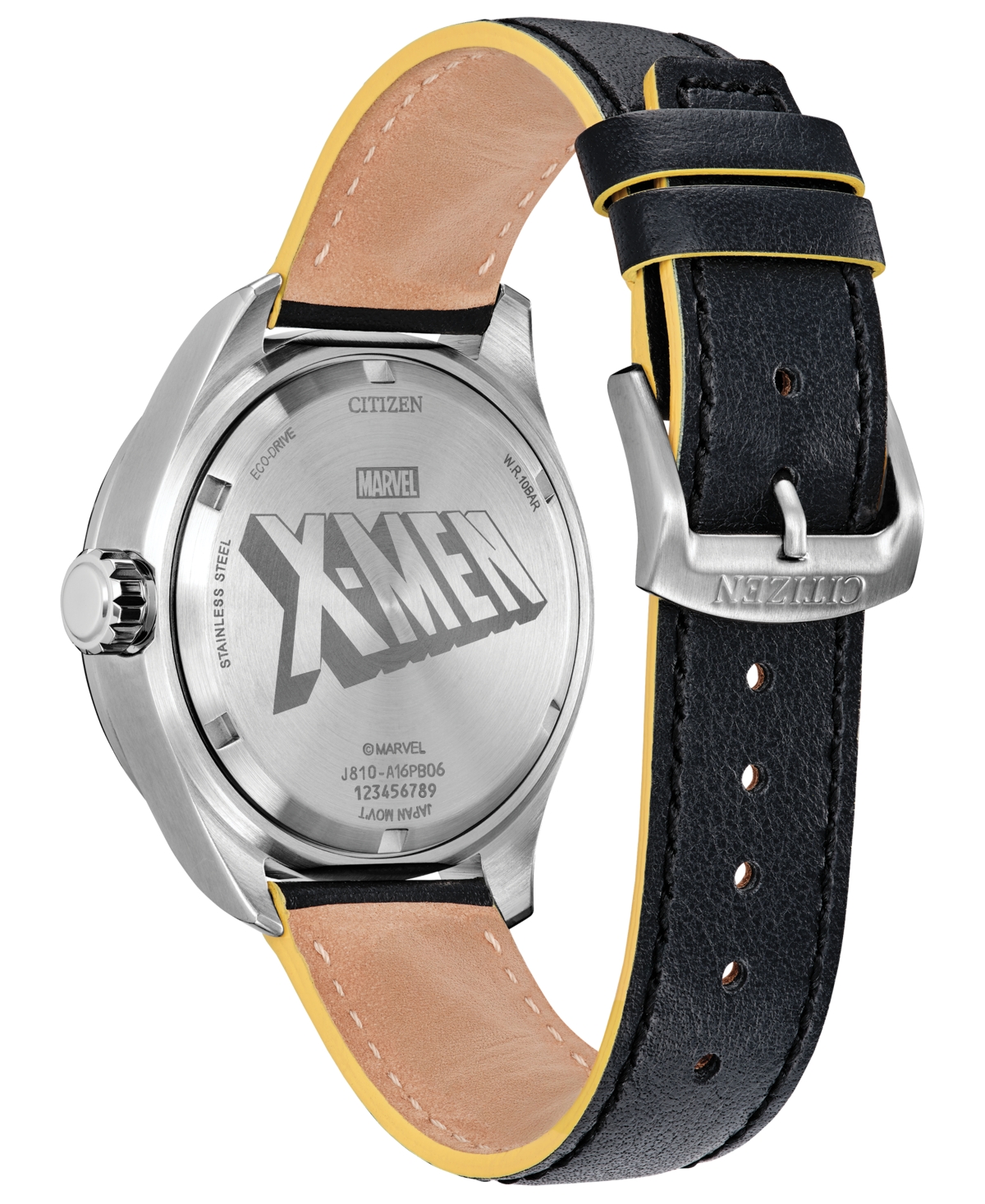 Citizen Men's Marvel Comics Black Leather Strap Watch 42.3mm