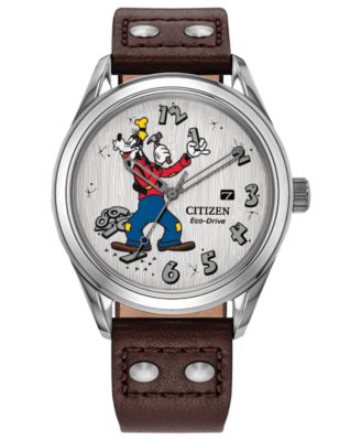 Men's Mickey's Friends Brown Leather Strap Watch 40.2mm