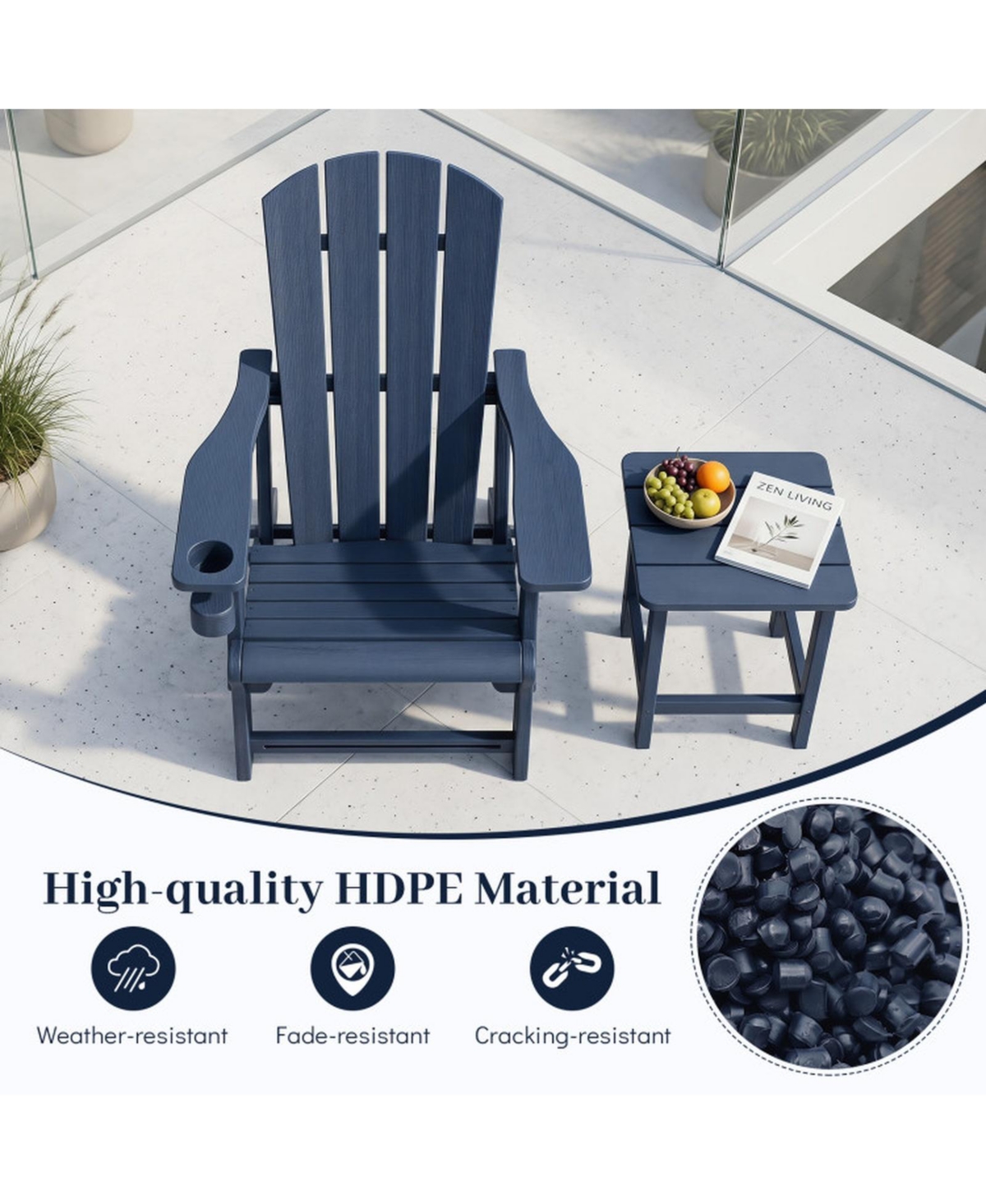 Sugift Hdpe Adirondack Chair with Wood Grain Texture 31 Inches High Back and 550 Pound Capacity