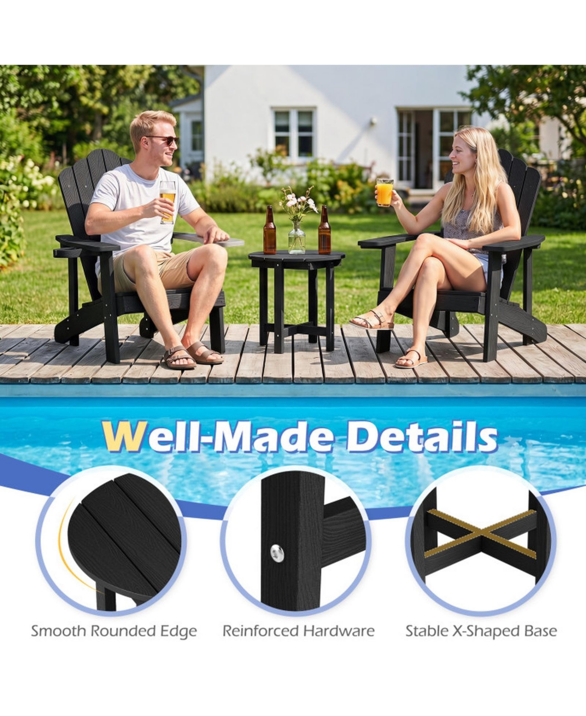 Sugift All-Weather Adirondack Outdoor Side Table with Slatted Wood-Grain Top