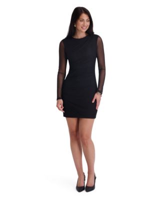 Women's Mesh Scuba Long-Sleeve Bodycon Dress