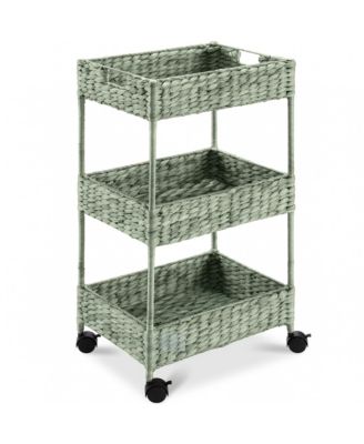 3-Tier Water Hyacinth Rolling Nursery Caddy with Wheels, Utility Cart, Storage Organization