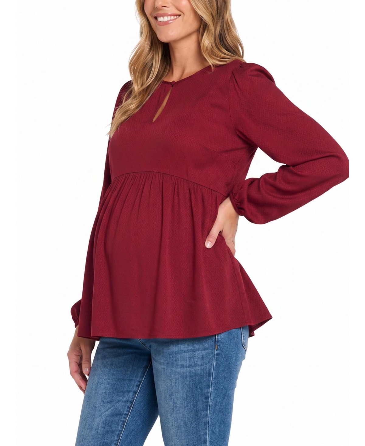 Motherhood Maternity Bishop-Sleeve Keyhole Empire Waist Blouse