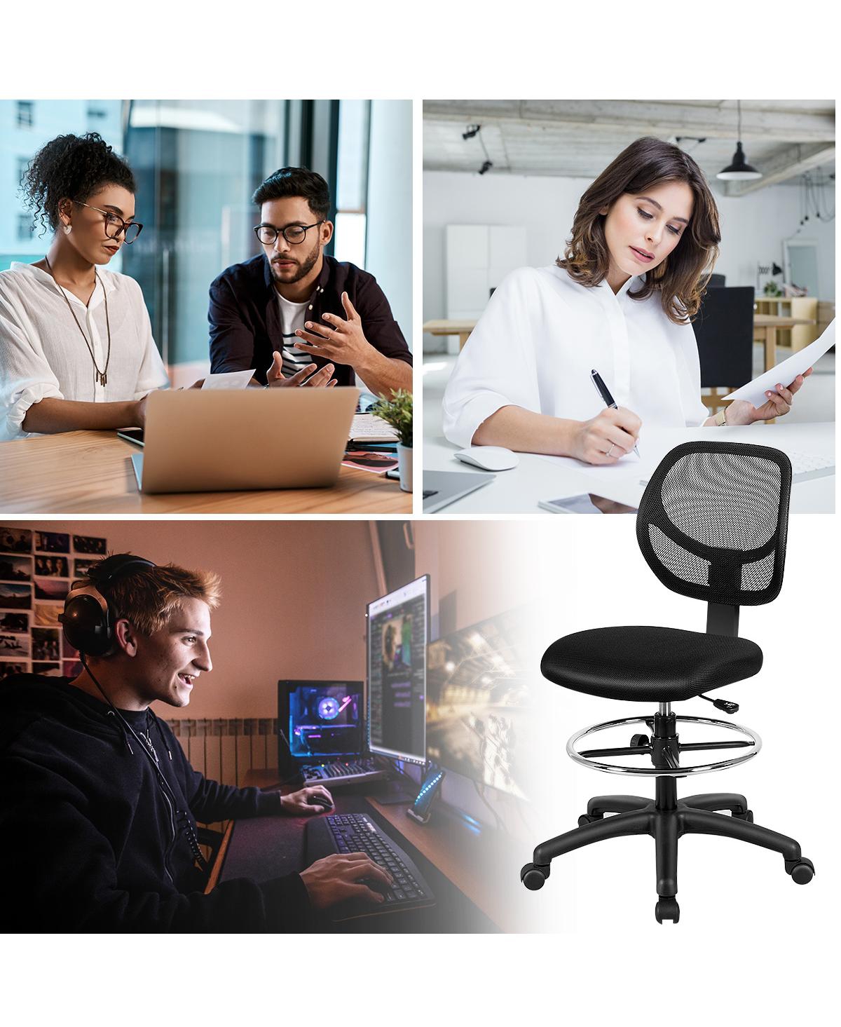 Gymax 2Pieces Mesh Drafting Chair Mid Back Office Chair Adjustable Height With Footrest