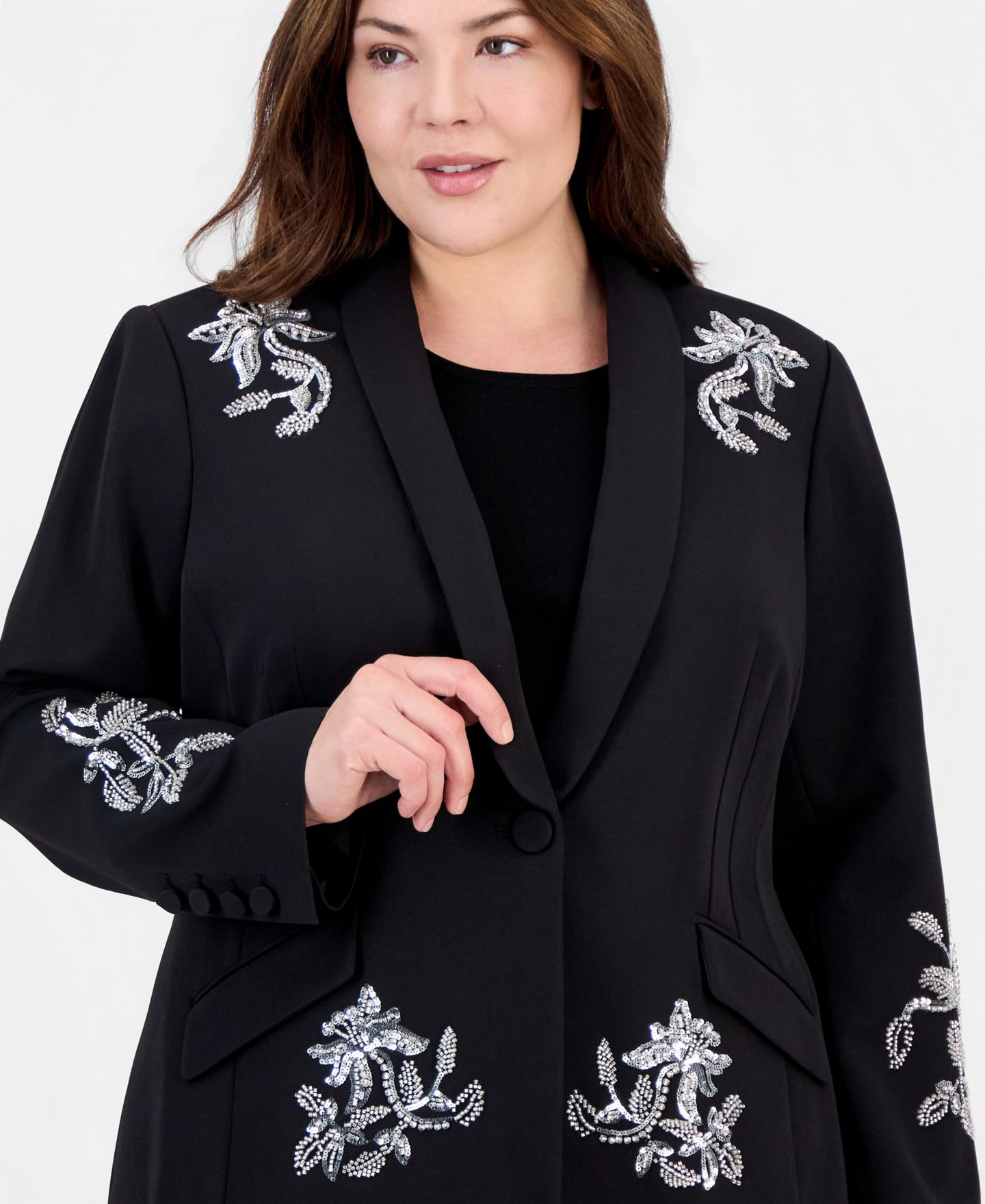 Женский пиджак Tahari Plus Size Sequin Statement Blazer, цвет: Чёрный серебряный — фото 4