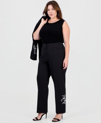 Plus Size Sequin Embellished Flare Mid-Rise Pants
