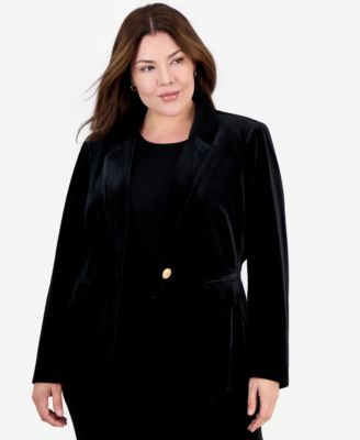 Plus Size Velvet Shoulder-Padded Blazer