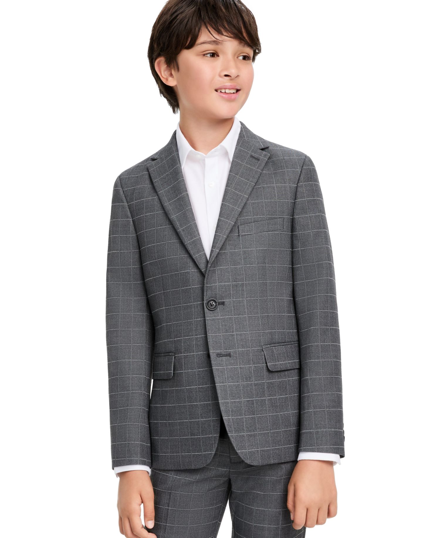Boys' Windowpane Slim-Fit Single-Breasted Jacket and Pants, 2-Piece Set