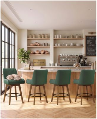 26" Mid-Century Swivel Counter Height Bar Stools, Faux Leather Kitchen Stools with Spring Cushion