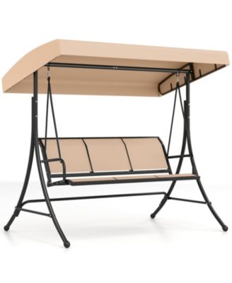 75 Inch 3-Seat Patio Swing Chair with 60-Degree Adjustable Canopy and Curved Quick-Dry Seat