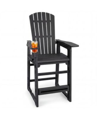 29 Inch Outdoor Bar Stool with High Backrest Armrests Footrest and Built-In Cup Holder