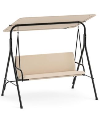 3-Seat Patio Swing Chair with Tilt-Adjustable Canopy Padded Cushions and Powder-Coated Steel Stand