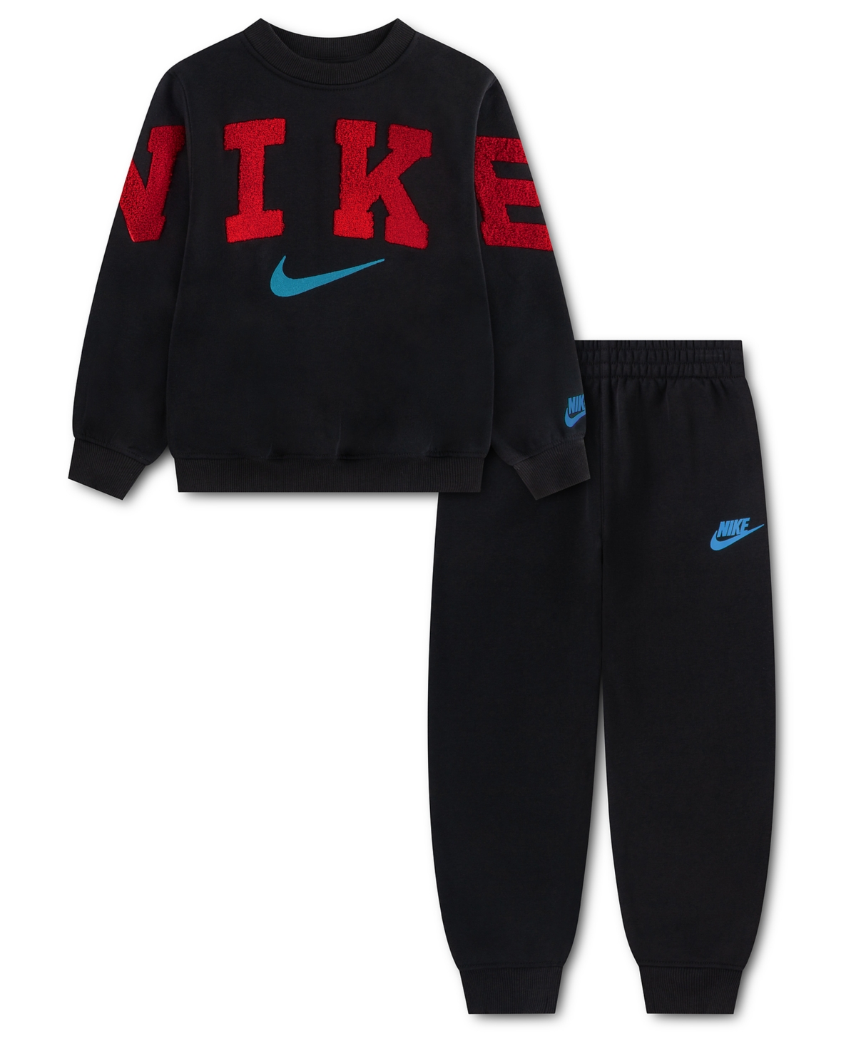 Nike Boys' 4-7 Fleece Crew Sweatshirt and Joggers, 2-Piece Set - Black/University Red
