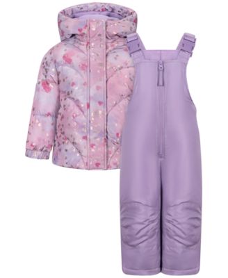 Baby Girls' Foil Heart Print Mermaid Quilting Puffer Jacket and Ski Bib, 2-Piece Set