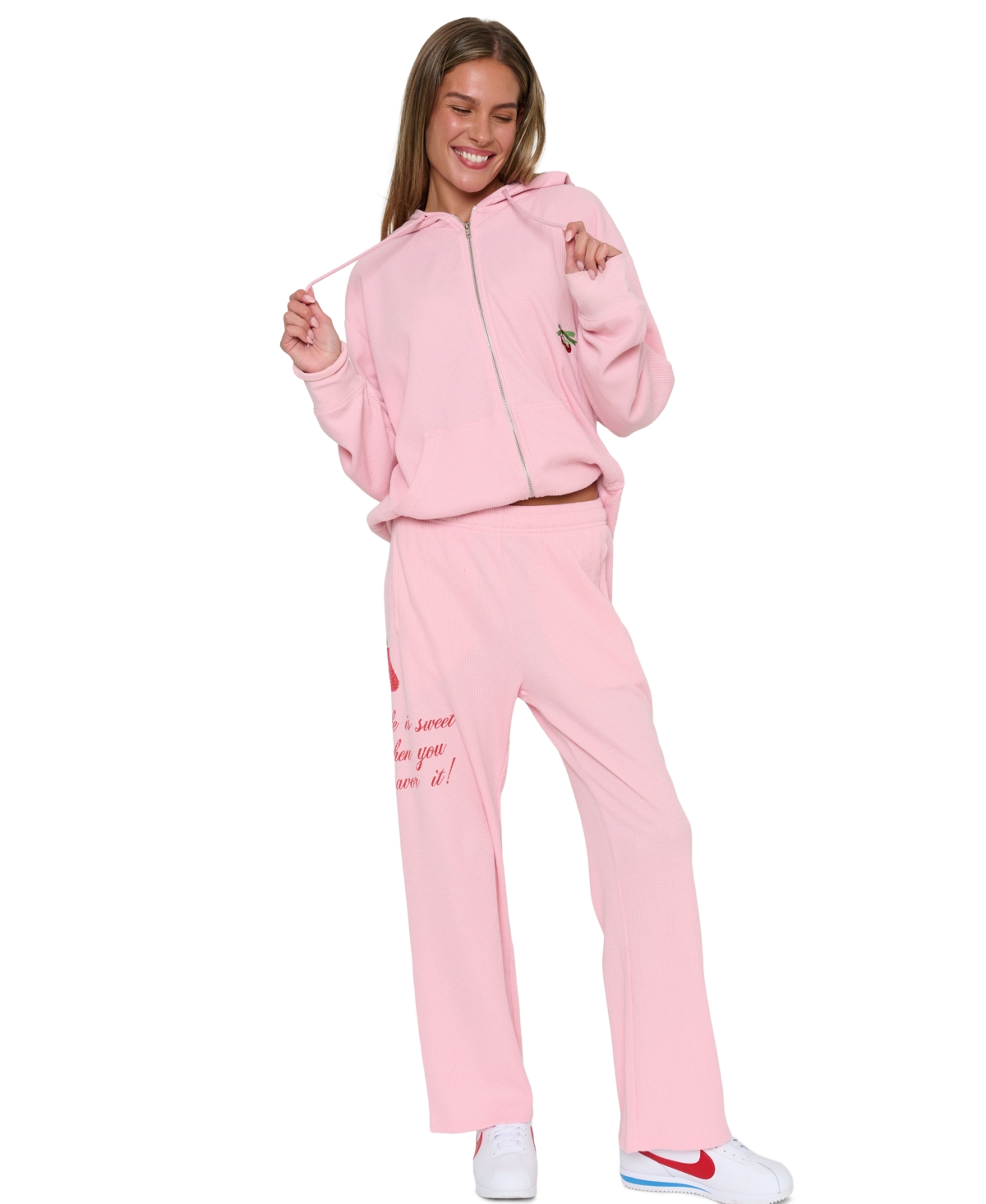 Mayfair Juniors' Life Is Sweet Pull-On Graphic Wide-Leg Sweatpants