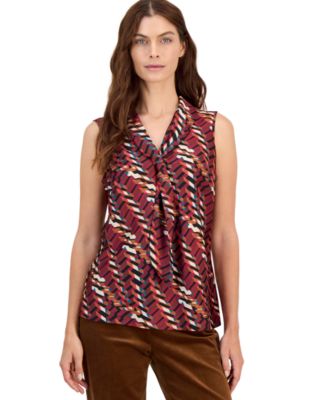 Plus Size Sailor Tie Sleeveless Geometric-Print Blouse
