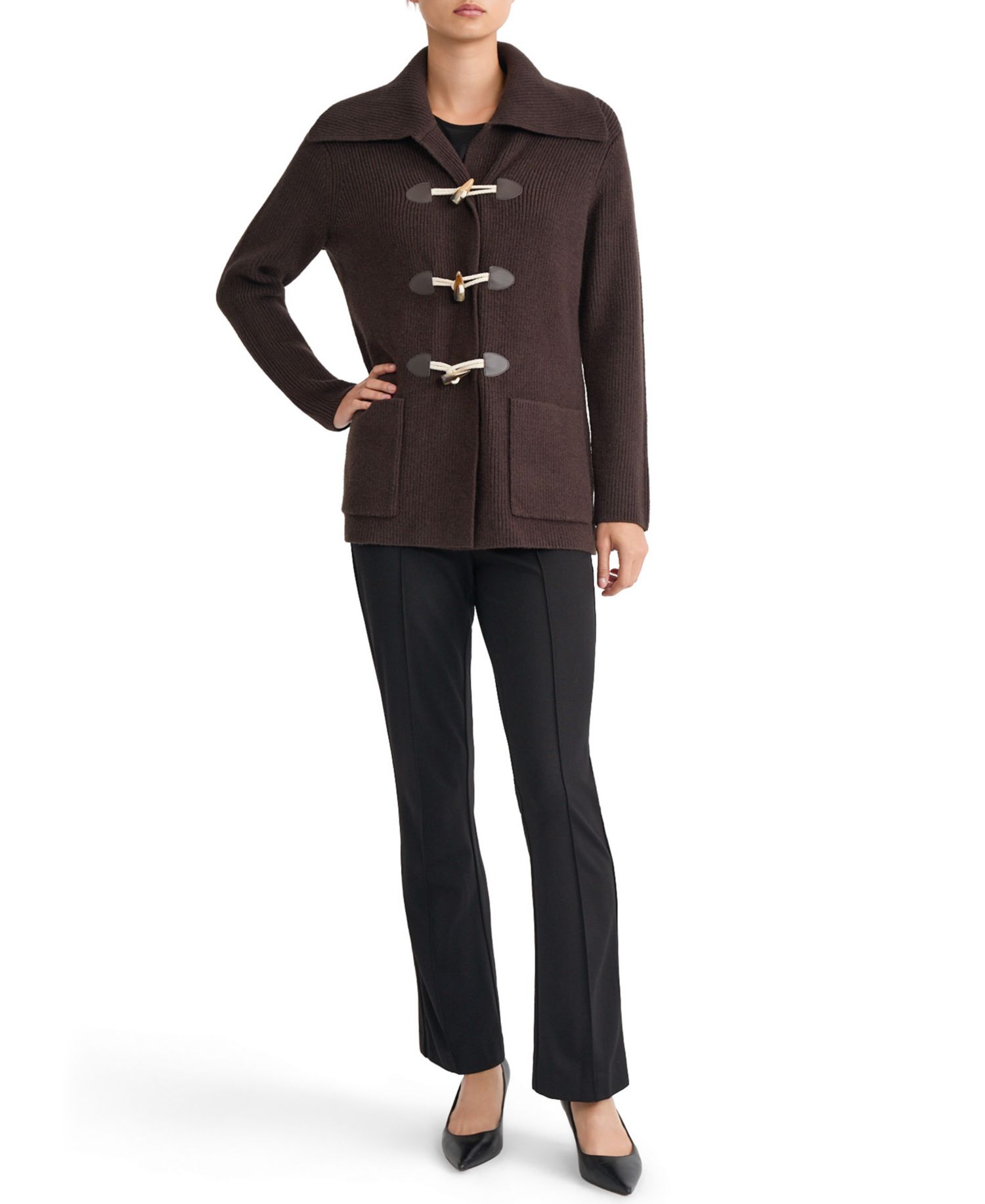 Plus Size Collared Toggle-Front Long-Sleeve Blouse