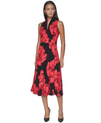 Women's Halter V-Neck Floral-Print Midi Dress