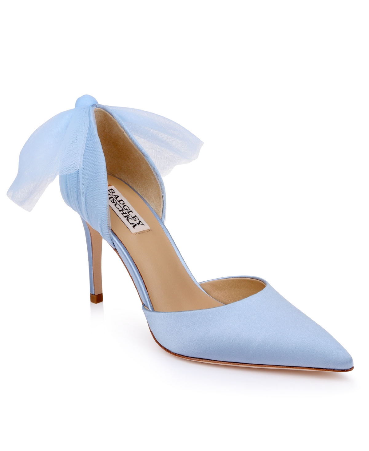 Badgley Mischka Women's Rosalie Pointed Toe Bow Pumps - Azure Blue Satin