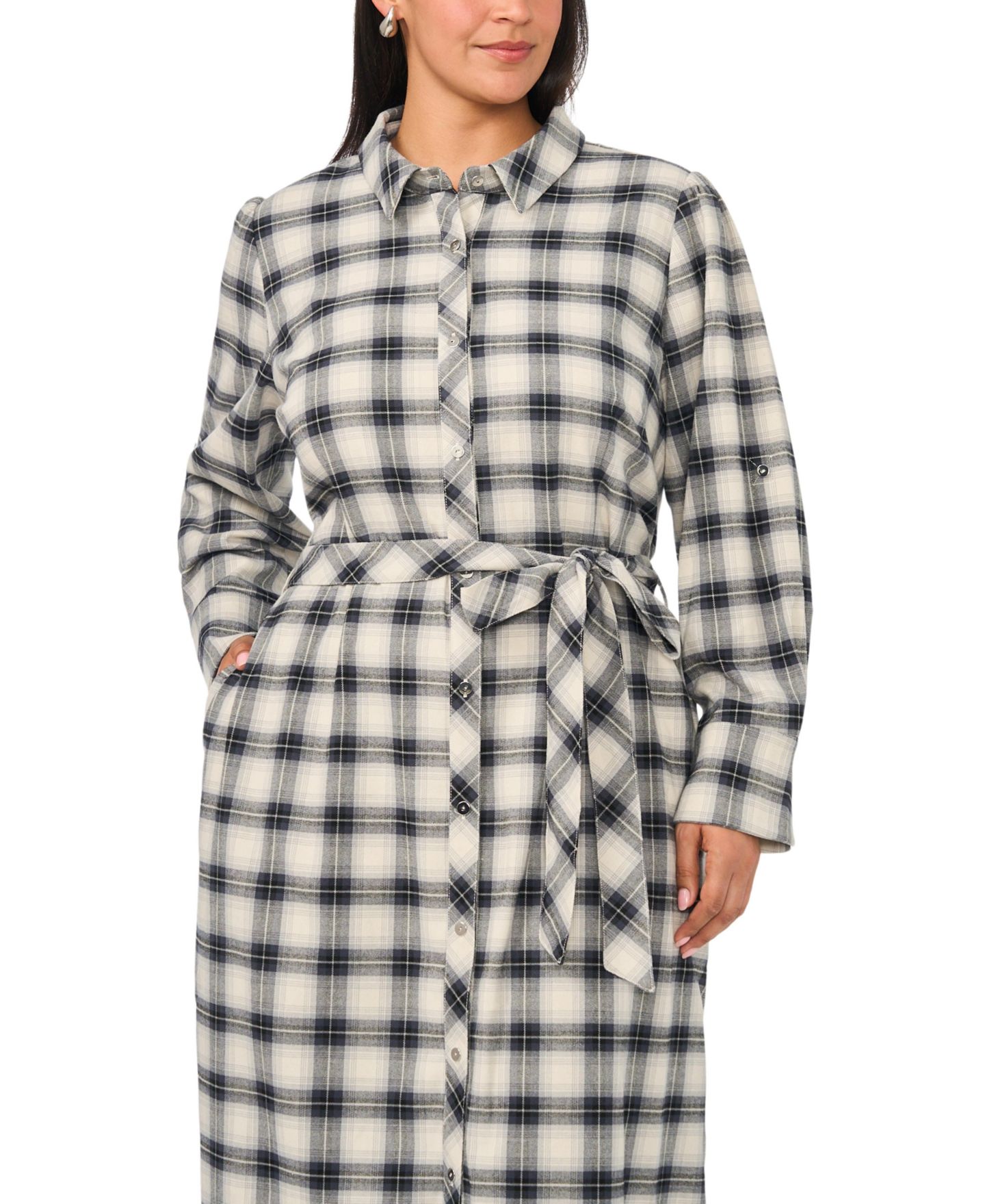 Женское платье Vince Camuto Plus Size Plaid Midi Loose-Fit Shirt Dress, цвет: Насыщенный чёрный — фото 2