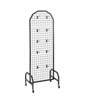 Grid Wall Panels - 2 Pack 1.9x5.4 ft Carbon Steel Wire Display Rack with Wheels and 20 Hooks, Movable Art Display Shelf