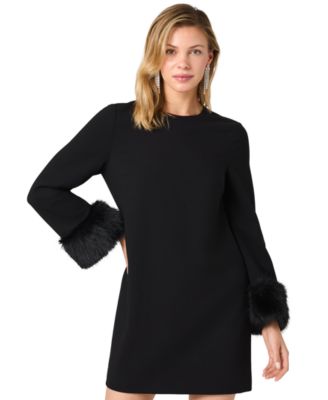 Women's Whisper Faux-Fur-Trimmed A-Line Long-Sleeve Dress