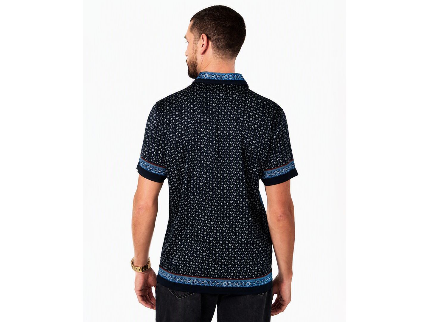 Мужская рубашка GUESS Hugh Paisley Charm Short-Sleeve Classic-Fit, цвет: С принтом тёмно-синий — фото 5