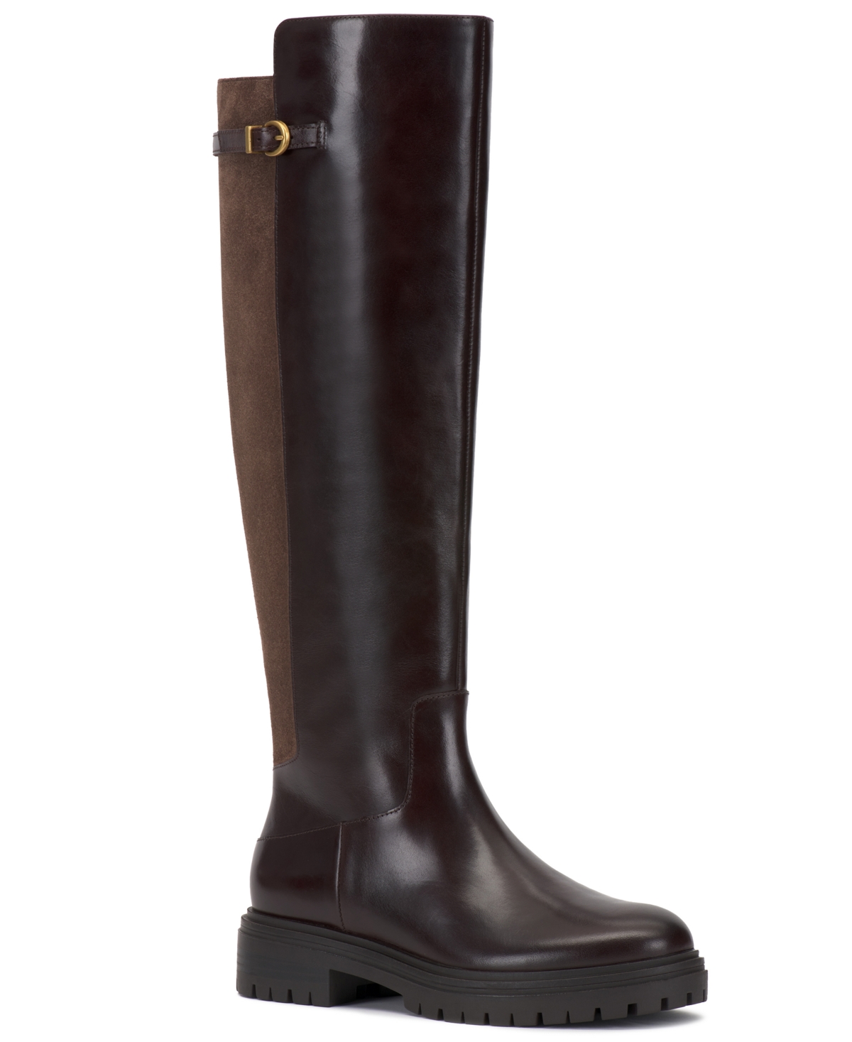 Vince Camuto Women's Bertala Lug Sole Riding Boots - Brownie Leather/Toasted Taupe Suede