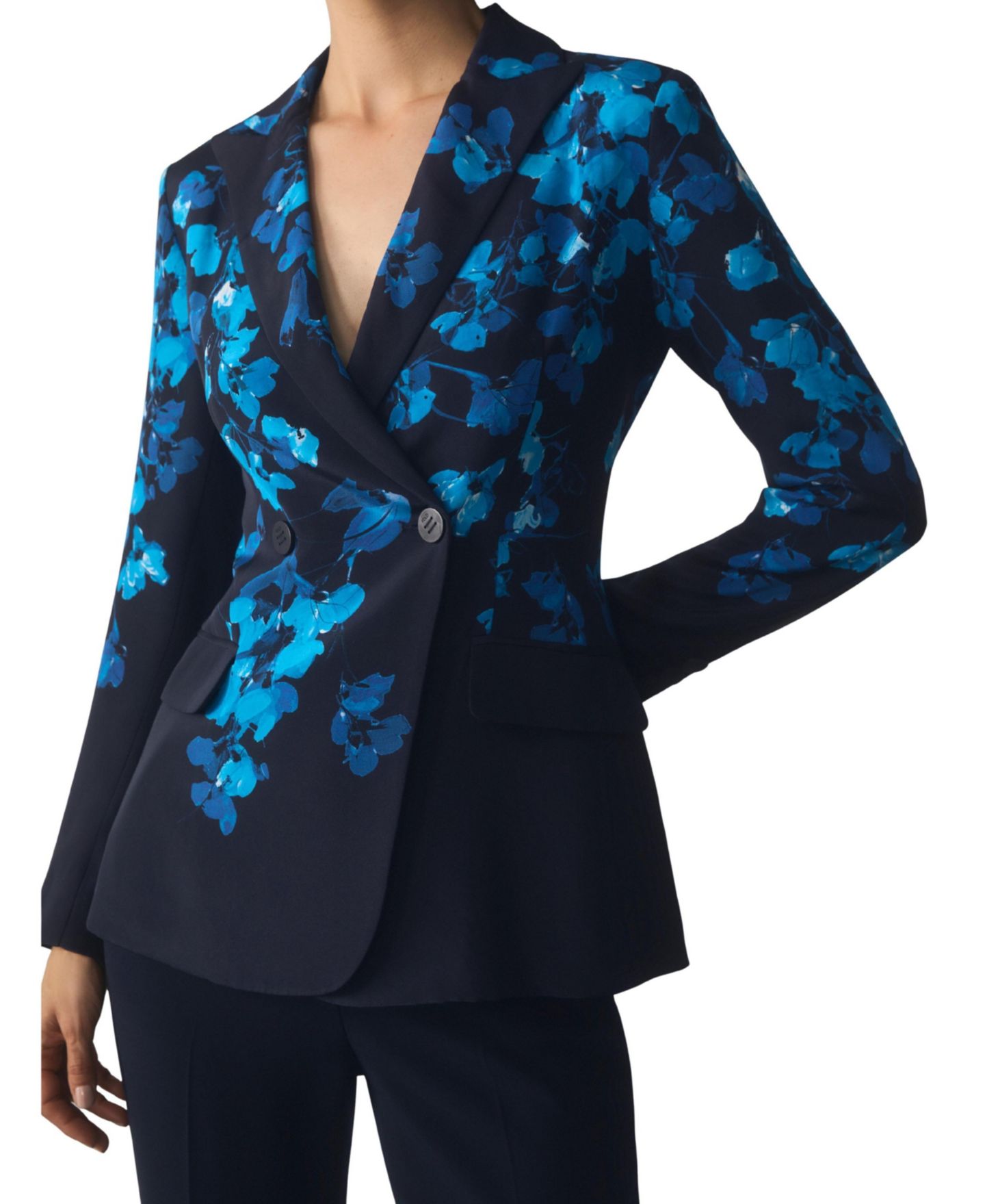 Женский пиджак The Fold Knighton Double-Breasted Floral-Print Silk Blazer, цвет: Тёмно-синий — фото 7