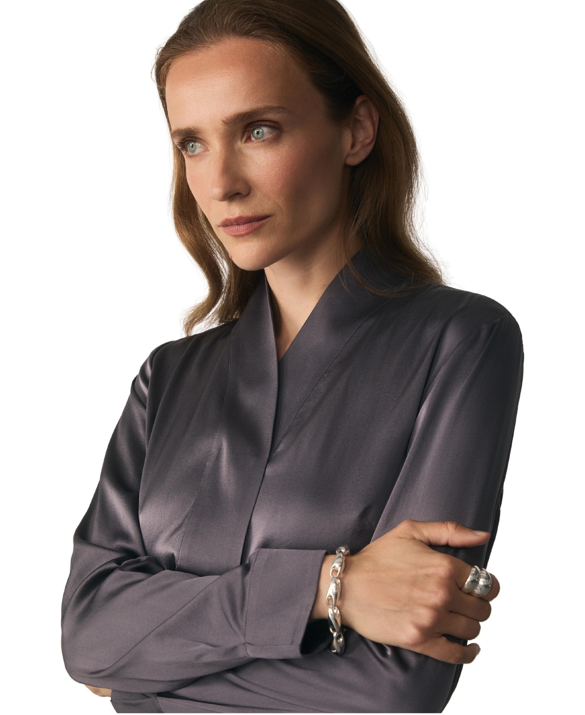 The Fold Women's Bowery Stretch Silk-Blend Long-Sleeve V-Neck Blouse