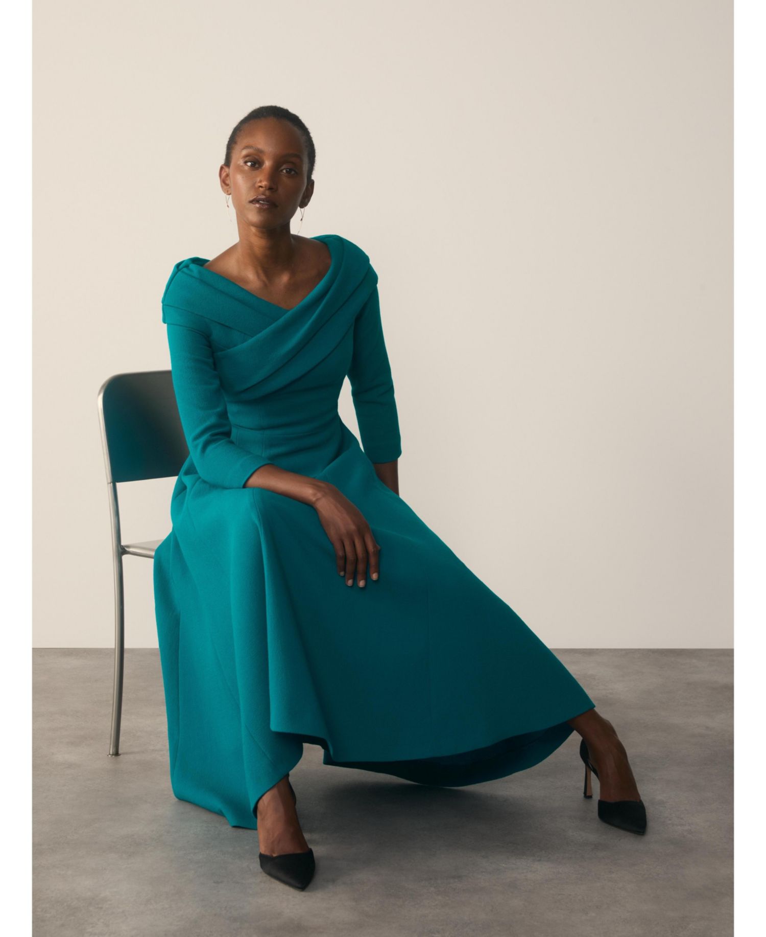 Women's Palermo Bardot Neck A-Line 3/4-Sleeve Midi Dress