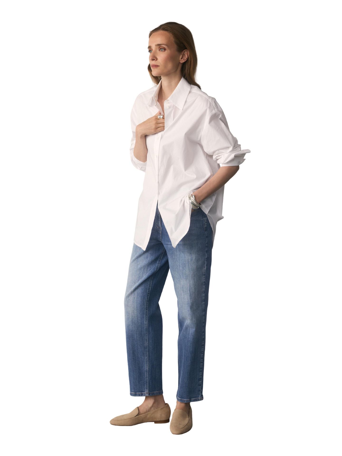 Женская рубашка The Fold Claudia Cotton-Blend Oversized Long-Sleeve Button-Down, цвет: Белый — фото 4