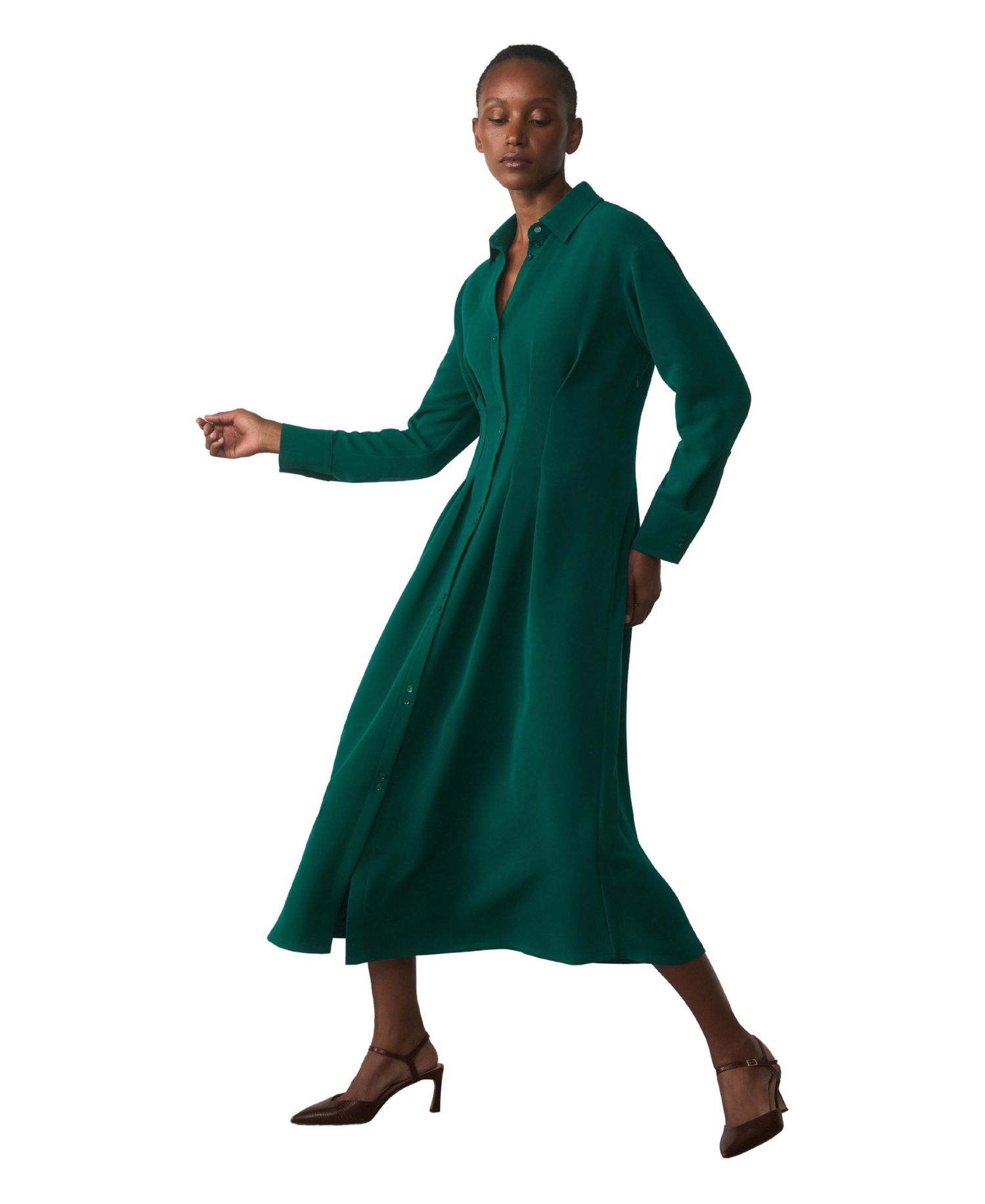 Women's Amara Long-Sleeve A-Line Midi Shirt Dress