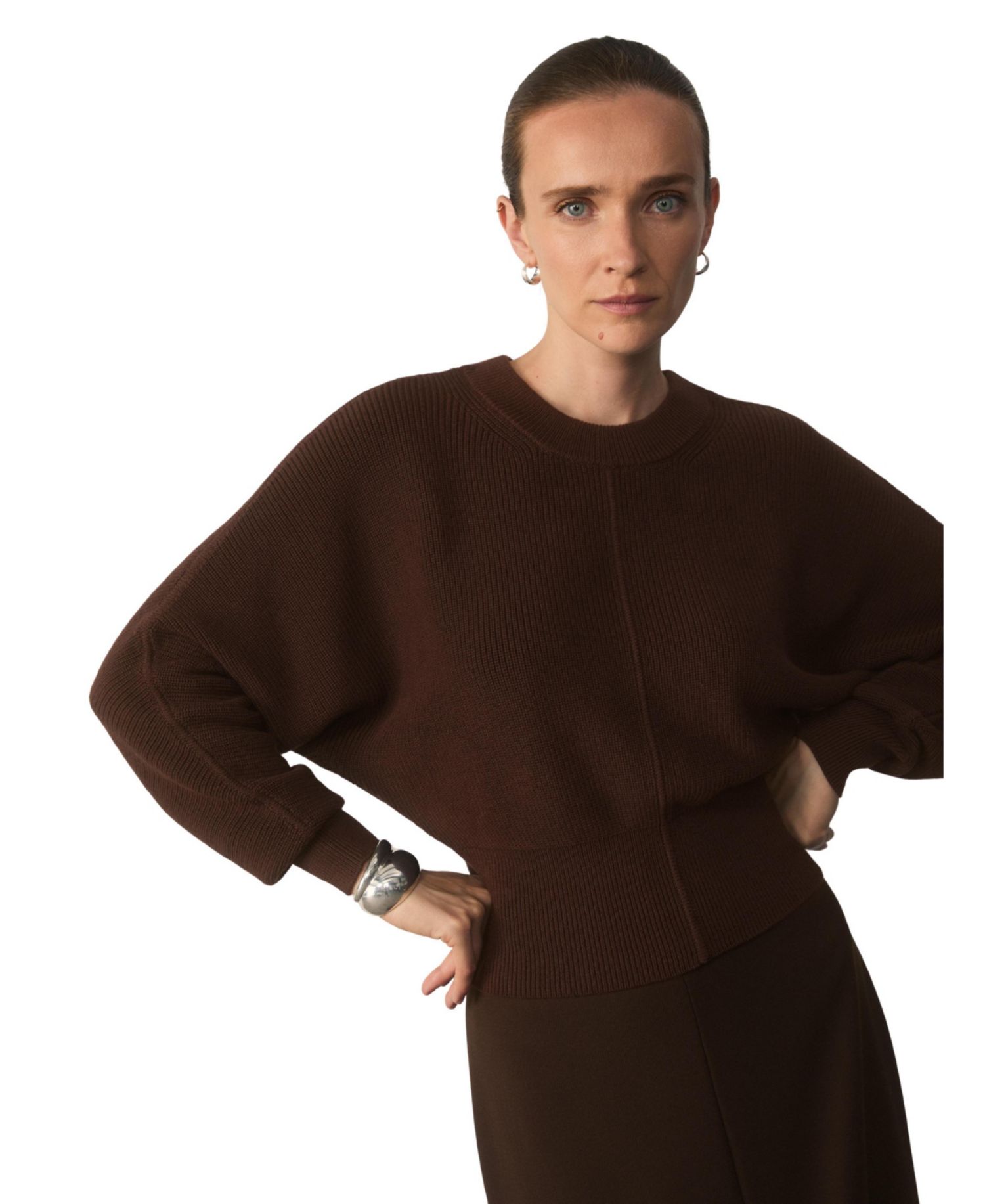 Women's Long-Sleeve Crop Cotton-Silk Blend Sweater