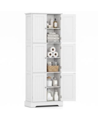 Tall Bathroom Storage Cabinet With 6 Doors Adjustable Shelves for Kitchen