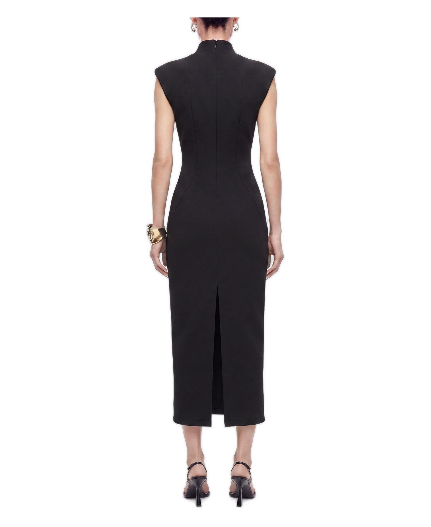 Women's Padded Shoulder Button Detail Maxi Dress