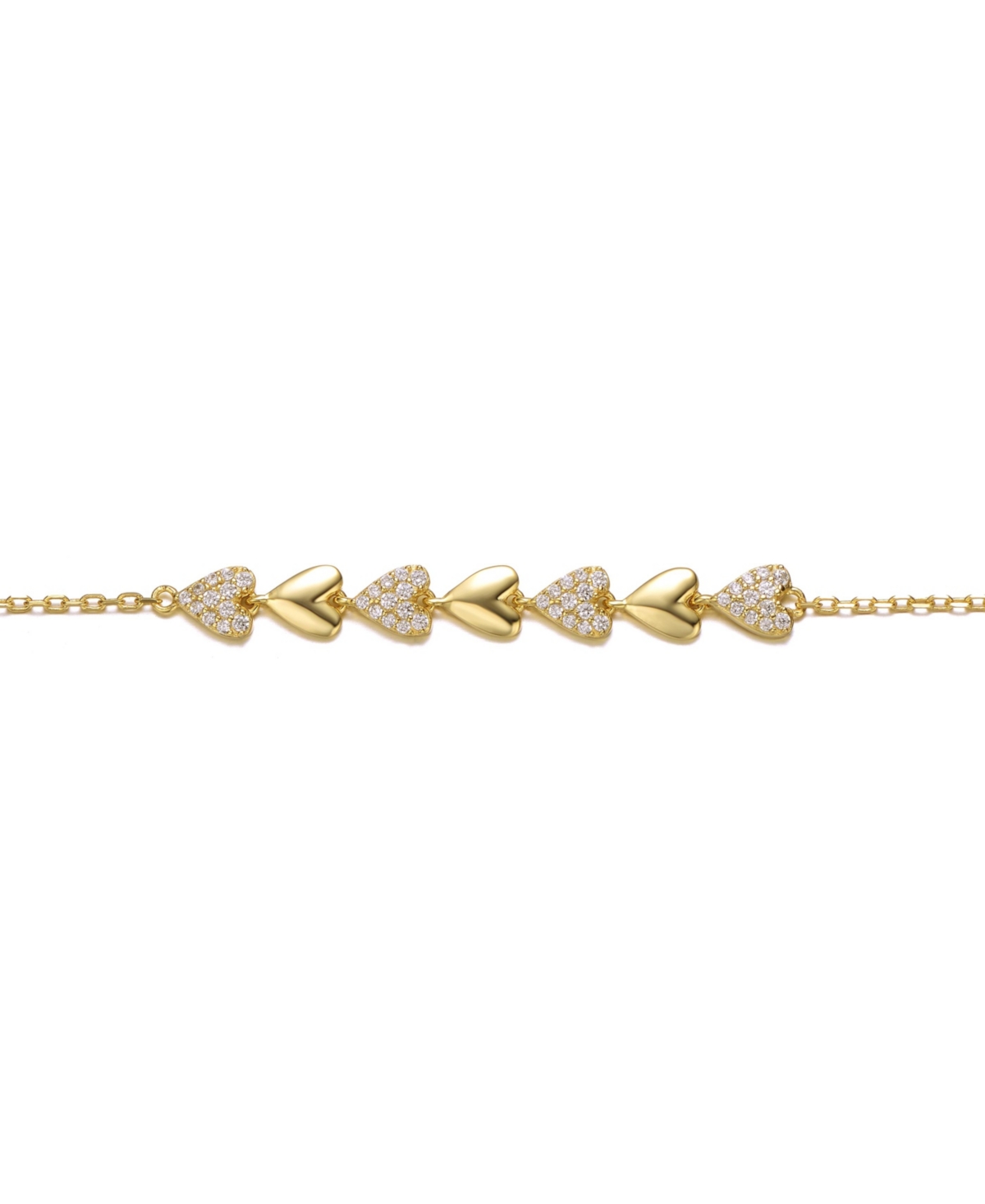 Genevive Dainty 14K Gold Plated Cz Pave Heart Stampato Thin Bracelet