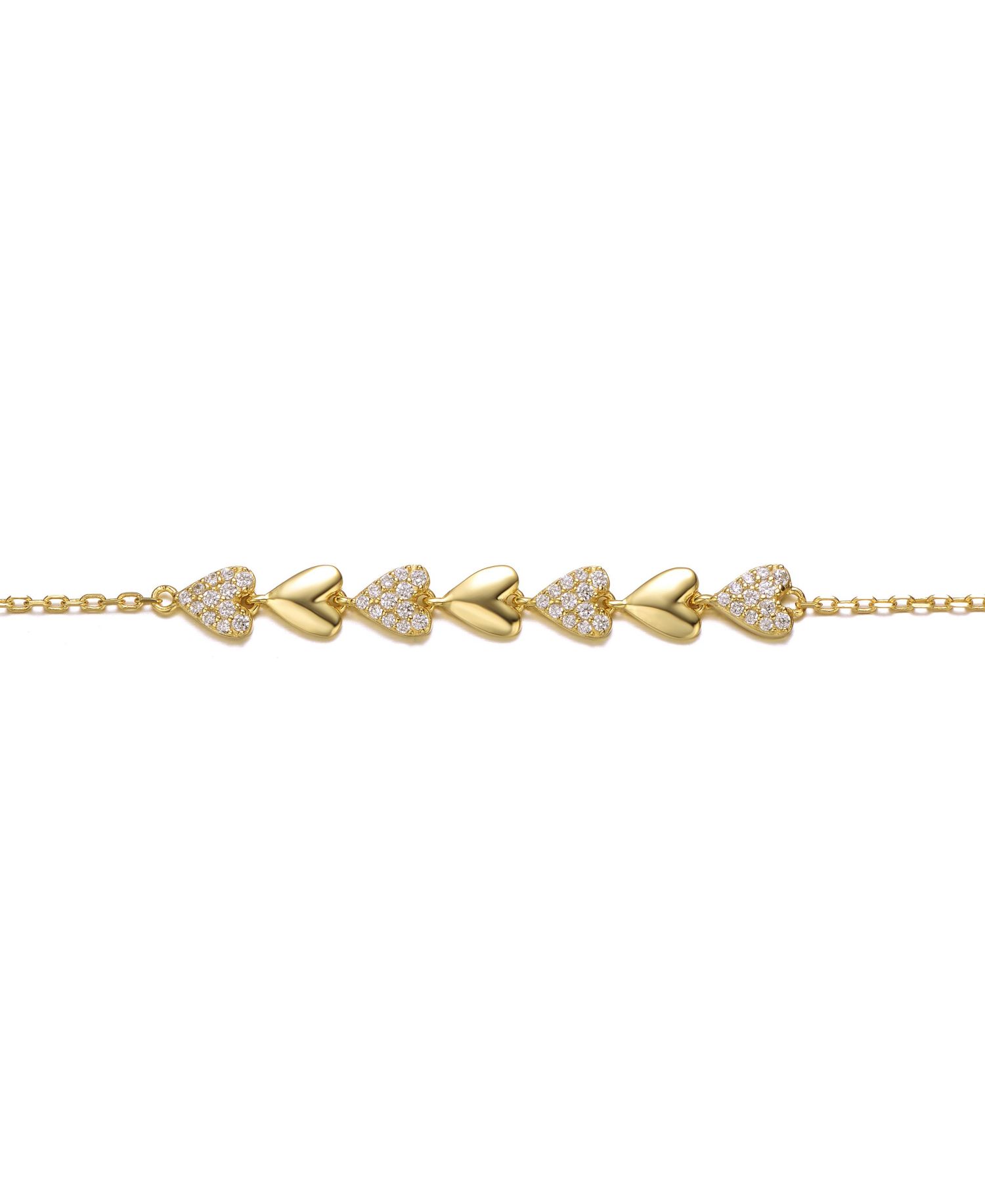 Dainty 14K Gold Plated CZ Pave Heart Stampato Thin Bracelet