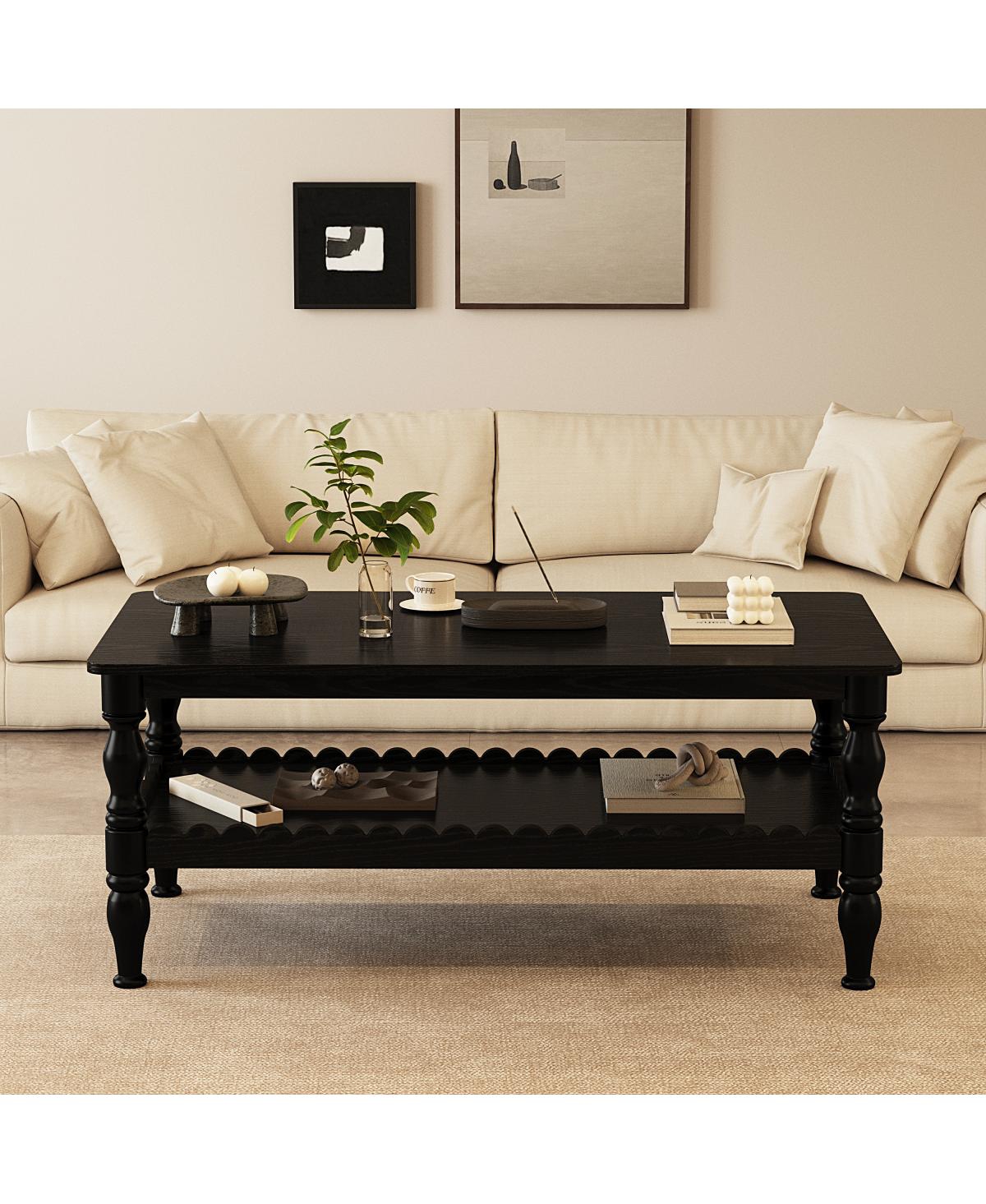 Streamdale Furniture Solid Wood 2-Tier Rectangle Coffee Table with Storage