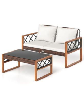 2 Pieces Patio PE Wicker Furniture Set Outside Conversation Set for Porch