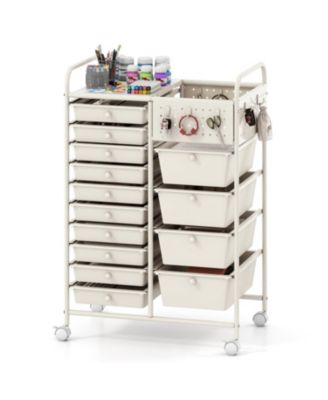 14-Drawer Rolling Cart with Metal Top and Pegboard