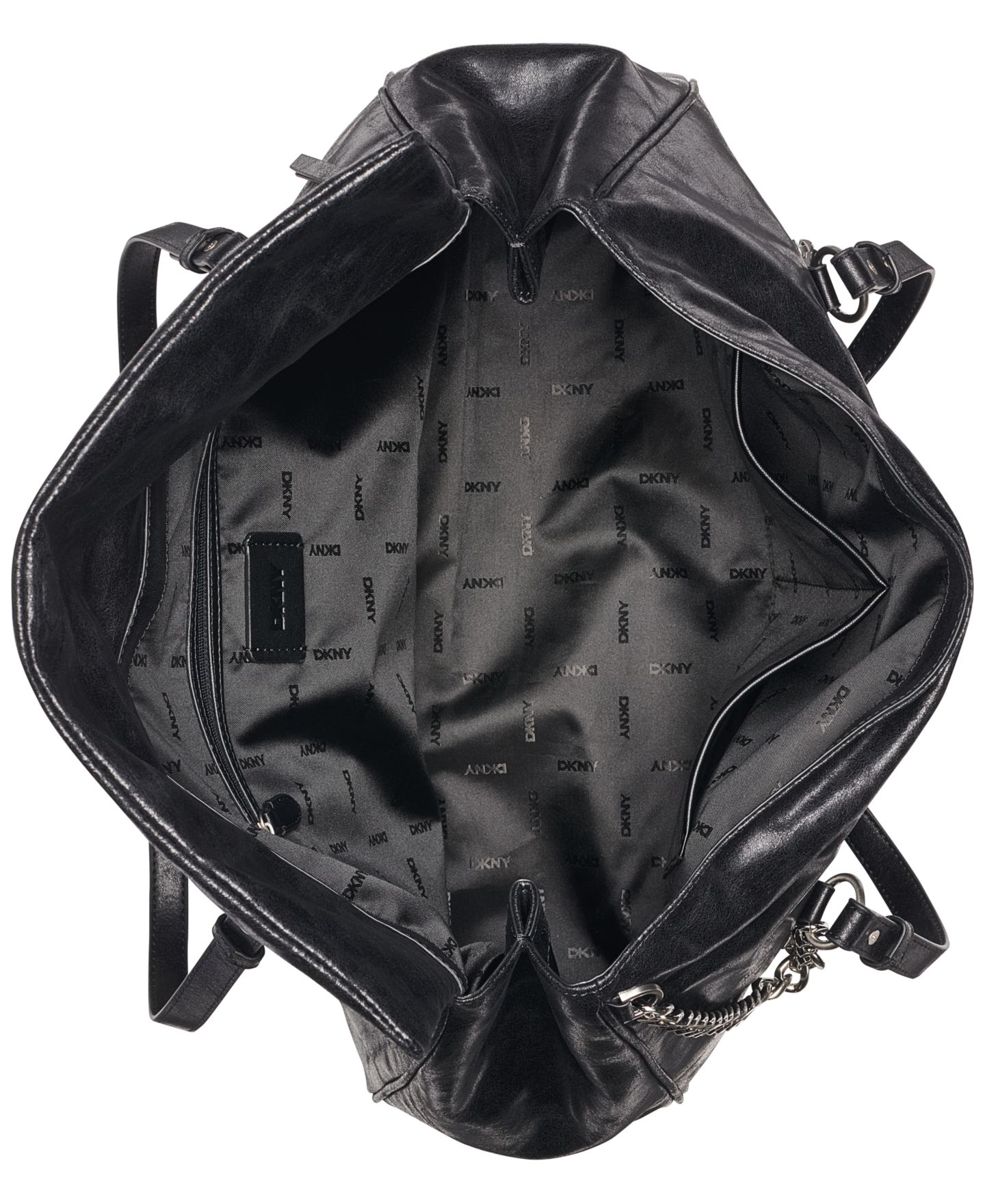 Женская сумка DKNY Skye Large Snap Closure Satchel Handbag, цвет: Чёрный / Серебряный — фото 5
